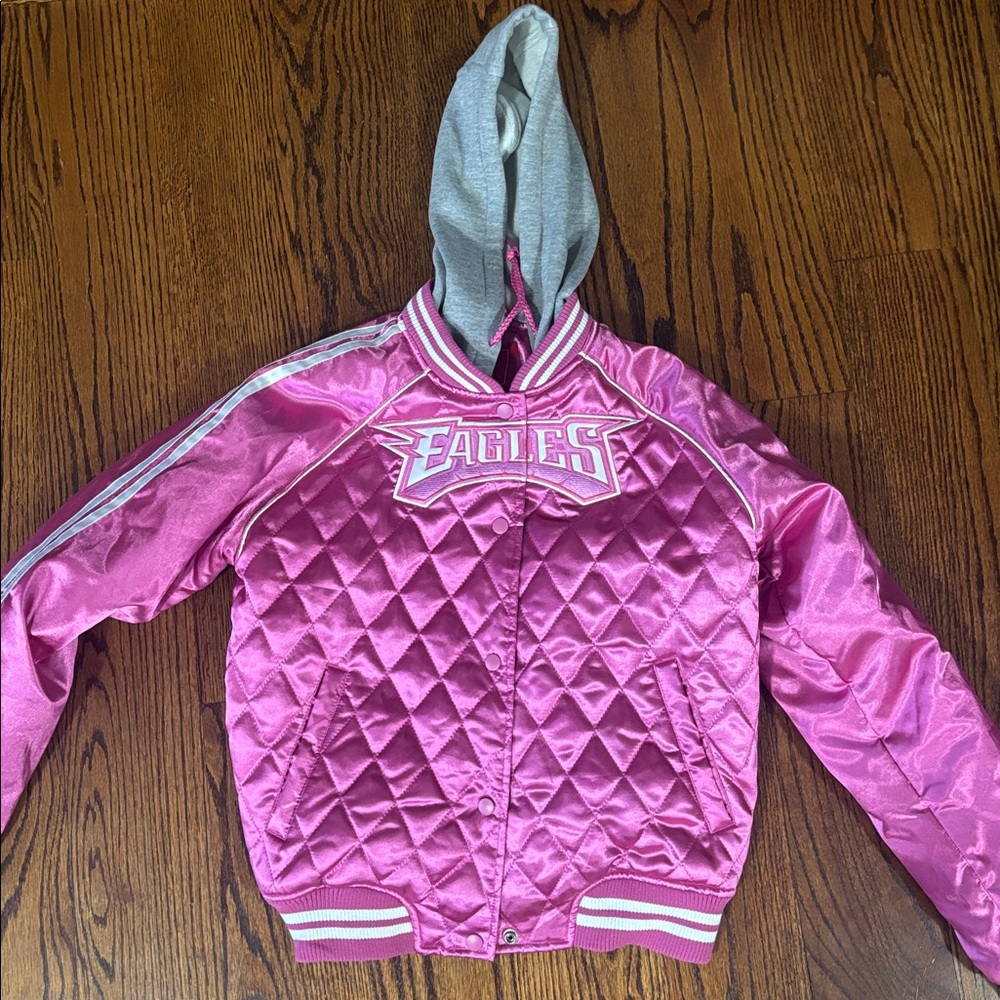 NFL Pink Quilted Jacket with Gray Hood